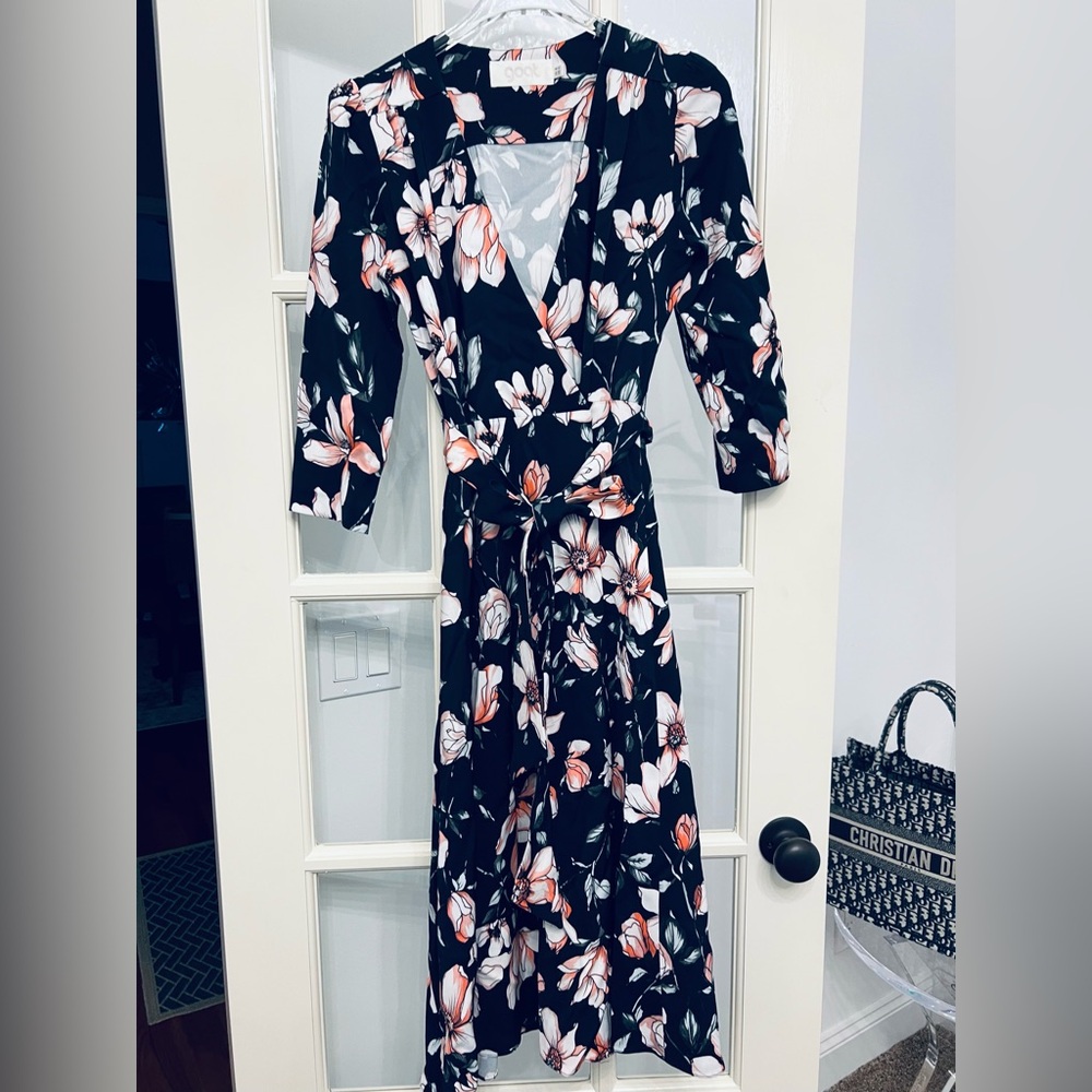 Chic Floral Long Sleeve Dress - Black and Pink